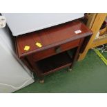 MAHOGANY VENEERED LAP TEA TROLLEY WITH SINGLE DRAWER