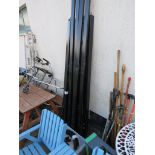 BLACK PAINTED METAL COMPONENTS FOR A GARDEN GAZEBO OR MARQUEE, TOGETHER WITH A BOX OF ASSORTED