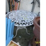 WHITE PAINTED CAST METAL CIRCULAR GARDEN TABLE