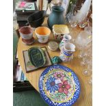 POTTERY ITEMS INCLUDING PLATE, JUGS, VASES ETC