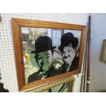 LAUREL AND HARDY WALL MIRROR IN PINE FRAME