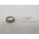 RING STAMPED 9CT WITH MILLED EDGE AND SET WITH VERY SMALL WHITE STONES, GROSS WEIGHT 3.7G