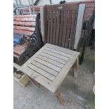 SMALL HARDWOOD GARDEN OCCASIONAL TABLE AND A WINCHESTER COLLECTION FOLDING WOODEN GARDEN CHAIR