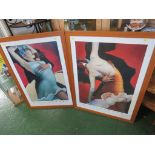 TWO FRAMED AND GLAZED COLOUR PRINTS AFTER BILL BRAUER; SCARLET DANCER AND THE GOLD DRESS