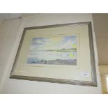 FRAMED WATERCOLOUR OF RIVER SHORE, LABELLED BRIAN HAYES TO REVERSE