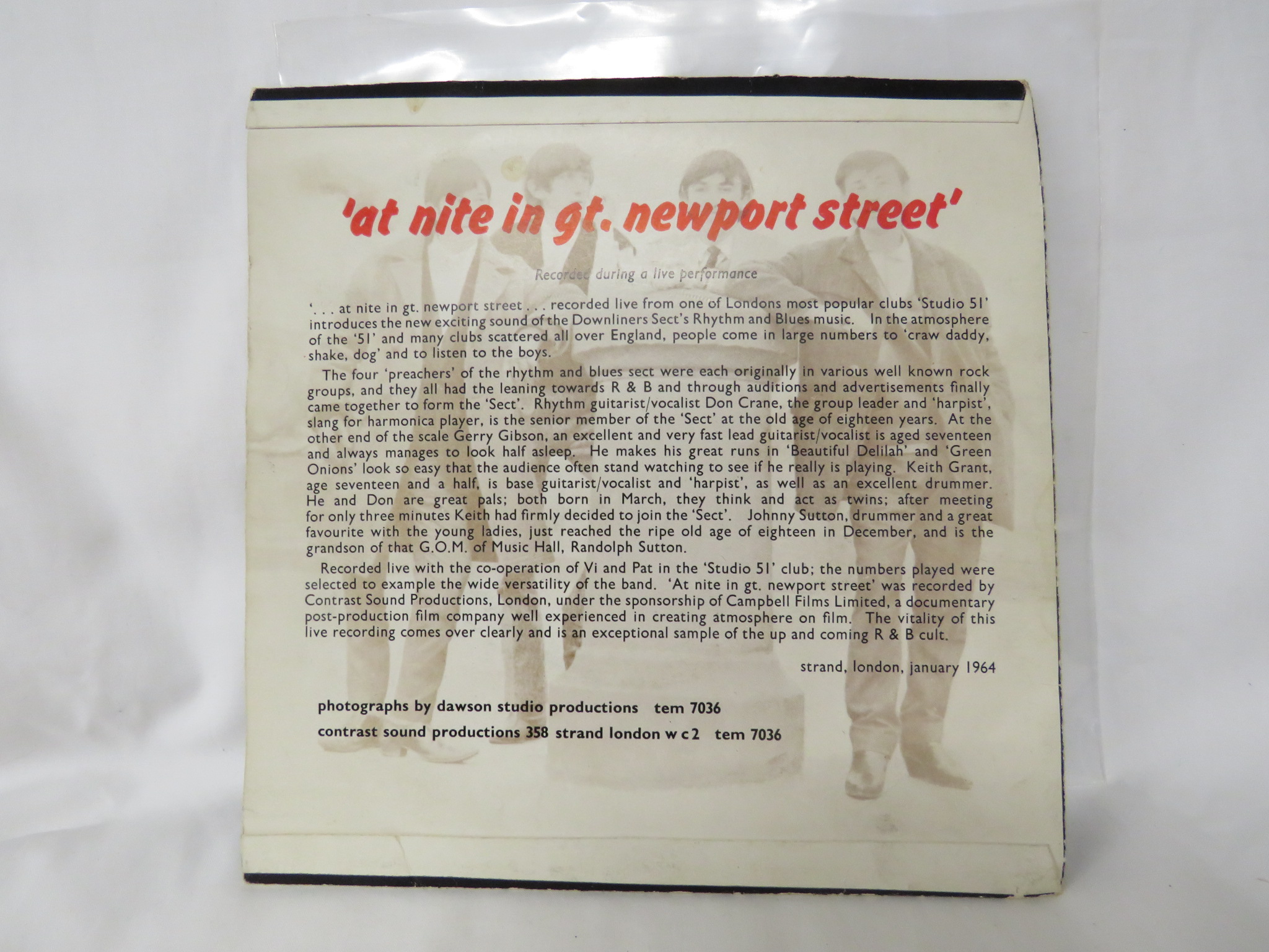 VINYL E.P. - DOWLINERS SECT RBCSP 001 'NITE IN GT. NEWPORT STREET' - Image 2 of 4