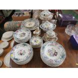 EDWARDIAN CHINA DINNER WARE INCLUDING LIDDED SERVING DISHES, CHARGERS PLATES ETC, WITH A CHINESE