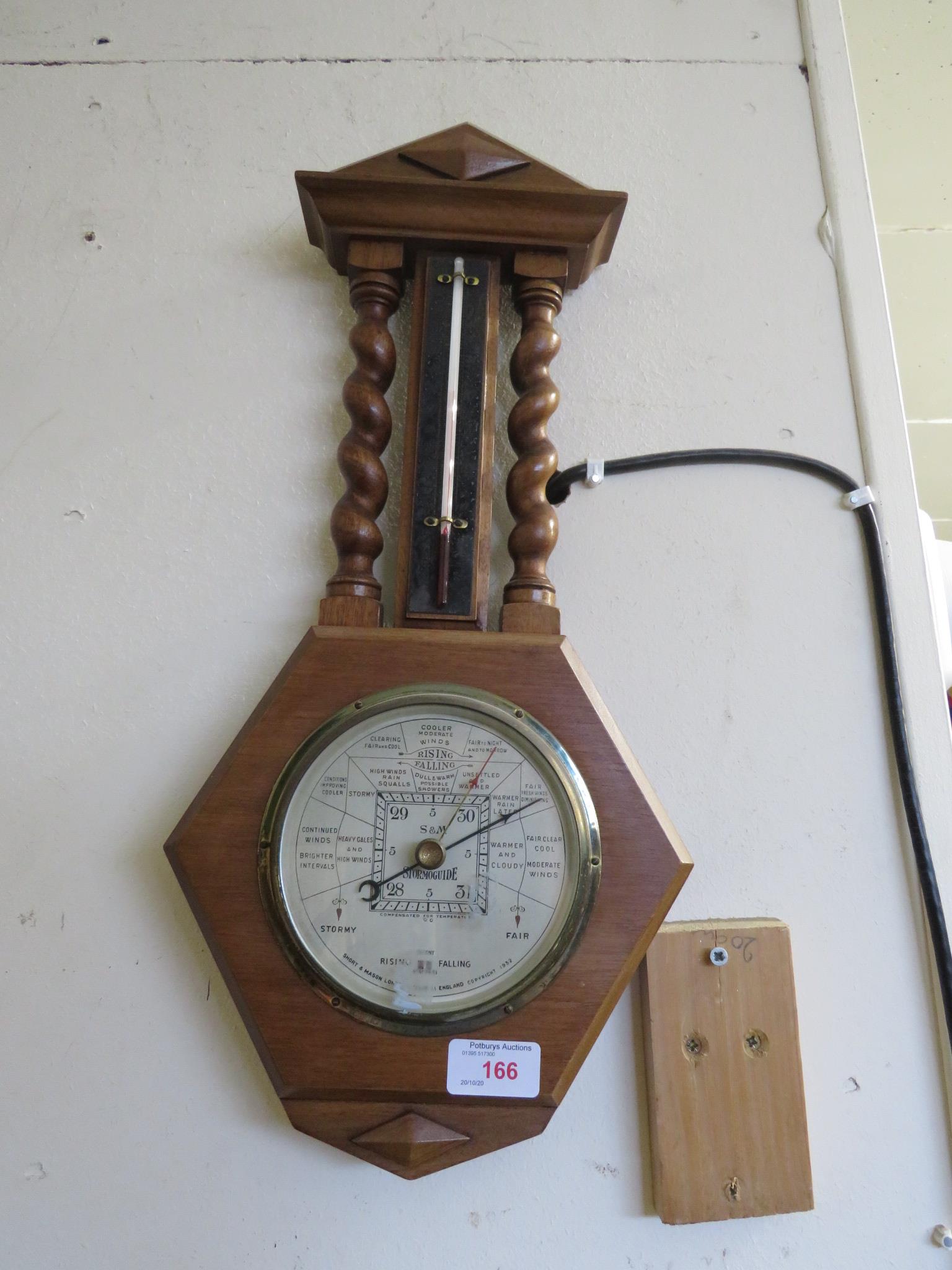 SHORT AND MASON MAHOGANY MOUNTED BAROMETER AND THERMOMETER