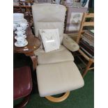 EKORNES STRESSLESS SWIVEL RECLINING ARMCHAIR AND FOOTSTOOL IN CREAM LEATHER (A/F) TOGETHER WITH A