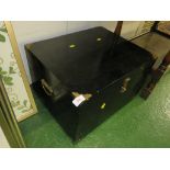 BLACK PAINTED STORAGE BOX WITH HINGED LID AND BRASS LATCH