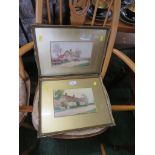TWO FRAMED AND GLAZED WATERCOLOURS OF THATCHED COTTAGES SIGNED DUNFORD JOYCE
