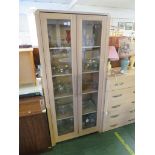 WOOD EFFECT ILLUMINATED DISPLAY CABINET WITH TWO GLAZED DOORS (A/F)