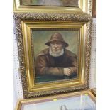 OIL ON CANVAS HALF PORTRAIT OF FISHERMAN IN OIL SKINS, SIGNED WALSETH, IN A GILT FRAME