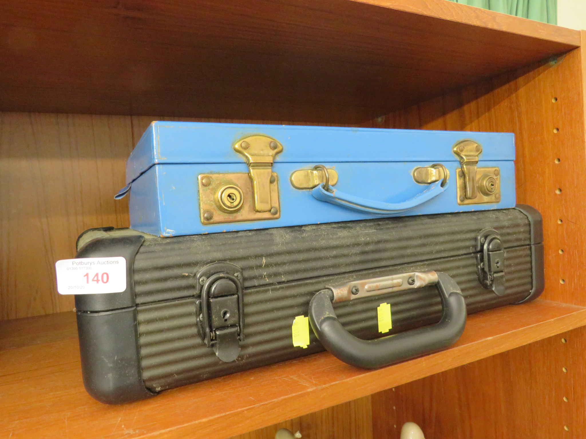 BLACK RIGID BRIEFCASE AND A VINTAGE BLUE LEATHER WRITING CASE