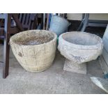 TWO COMPOSITE STONE GARDEN PLANTERS