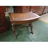 MID WOOD FRAMED DRESSING TABLE STOOL WITH CANED SEAT