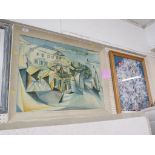 FRAMED MEDICI SOCIETY PRINT 'CAFE IN ROYAN', AND A REVERSE GLASS PAINTING OF TREE SIGNED SELVIN