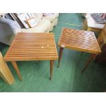 PAIR OF SQUARE TEAK OCCASIONAL TABLES WITH LATTICE TOPS