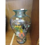 LARGE GLASS VASE WITH ARTIFICIAL FLOWERS