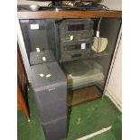 SONY MICRO HIFI WITH A PAIR OF SPEAKERS, SHARP TURNTABLE, ALL CONTAINED IN A GLAZED AUDIO CABINET (