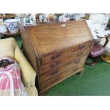 19TH CENTURY MAHOGANY BUREAU WITH FOUR DRAWERS TO BASE