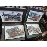 SET OF FOUR FRAMED PRINTS OF WATERSIDE SCENES AFTER MARK COOMER