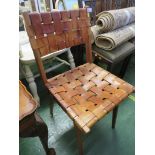 MID WOOD FRAMED SIDE CHAIR WITH LEATHER WEBBING