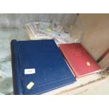 BLUE ZENITH STAMP ALBUM AND RED IMPROVED POSTAGE STAMP ALBUM WITH CONTENTS, TOGETHER WITH COVERS AND