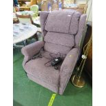 ELECTRIC LIFT AND RISE RECLINING ARMCHAIR IN PURPLE UPHOLSTERY