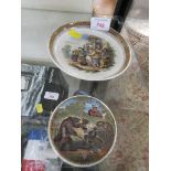 PRATT WARE POT LID (BEAR FAMILY SCHOOL) AND A PRATT WARE DISH WITH RURAL SCENE