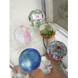 LANGHAM GLASS PAPERWEIGHT, CAITHNESS TANGO PAPERWEIGHT, AND THREE OTHER GLASS PAPERWEIGHTS