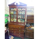 VICTORIAN MAHOGANY SECRETAIRE BOOKCASE WITH EBONY AND BOXWOOD STRINGING