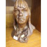 CARVED WOODEN BUST OF NATIVE AMERICAN