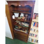 THOMASVILLE MAHOGANY VENEERED OPEN SHELF UNIT WITH THREE DRAWERS TO BASE