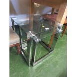 MODERN NEST OF TWO METAL FRAMED TABLES WITH GLASS TOPS