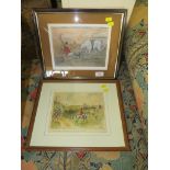 FRAMED HUNTING PRINT AFTER KENNETH ANSELL SIGNED IN PENCIL, AND A FRAMED HUNTING PRINT AFTER MAURICE