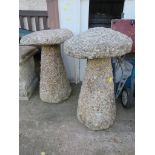 PAIR OF GRANITE TWO PIECE GARDEN MUSHROOMS