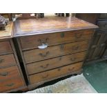 19TH CENTURY BANDED MAHOGANY CHEST OF FOUR GRADUATED DRAWERS, BRASS SWAN NECK HANDLES, OGEE