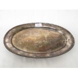 830S WHITE METAL OVAL DISH WITH BEADED RIM, 32.5CM X 21CM, (14 OZT)