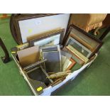 BOX OF PICTURE FRAMES, FRAMED PRINTS ETC