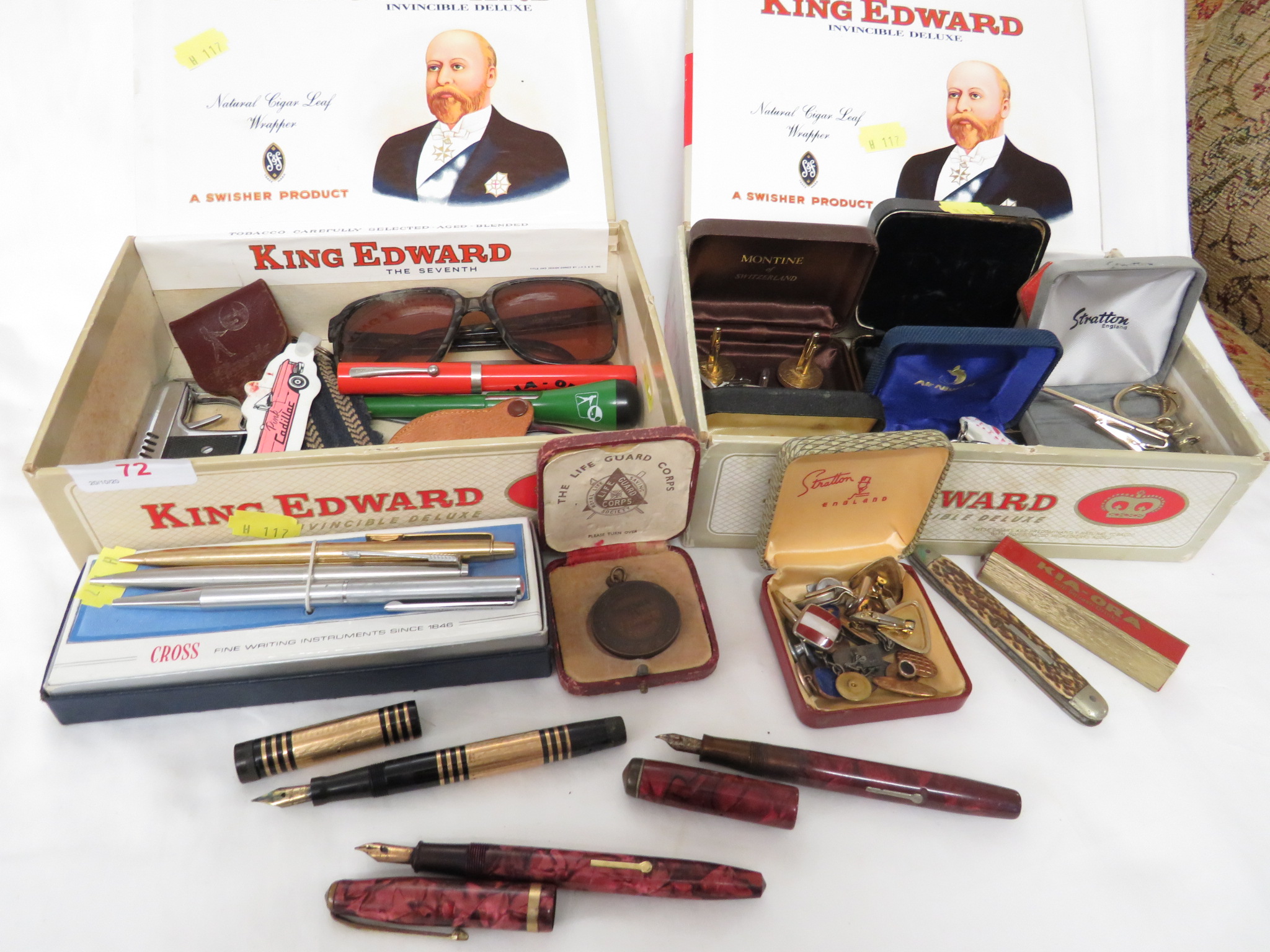 CONWAY STEWART FOUNTAIN PEN WITH OTHER PENS, LETTER OPENERS, LIGHTERS, CUFFLINKS AND OTHER SMALL