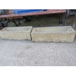 PAIR OF OBLONG COMPOSITE STONE GARDEN TROUGHS