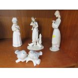 LLADRO FIGURE OF GIRL WITH LAMB, NAO FIGURE OF THREE GEESE AND THREE OTHER SIMILAR STYLED FIGURES (