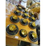 SWEDISH KARLSKRONA HALD PORCELAIN TWELVE CUPS AND SAUCERS, ELEVEN SIDE PLATES, BLACK AND GILT