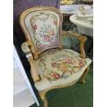 FLORAL TAPESTRY UPHOLSTERED LIGHT WOOD FRAMED BEDROOM CHAIR