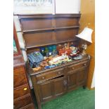 ERCOL DARK STAINED ELM DRESSER WITH THREE PLATE RACKS, TWO DRAWERS AND TWO CUPBOARD DOORS