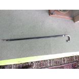 EBONISED WALKING CANE WITH AN 800 FOREIGN SILVER HANDLE