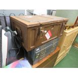 MILITARY AMMUNITION BOX TOGETHER WITH A METAL FOUR DRAWER WORKSHOP CABINET