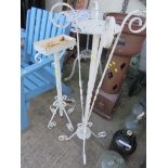 TWO WHITE PAINTED WROUGHT METAL FLORAL DISPLAY STANDS