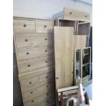 WOOD EFFECT BEDROOM SET INCLUDING WARDROBE (IN COMPONENTS PARTS - A/F) AND A PAIR OF FIVE DRAWER